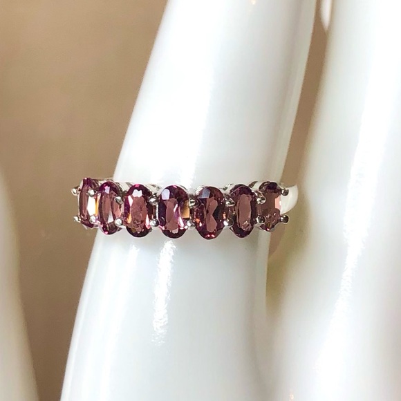 Tourmaline Sterling Silver Single Band Ring w Seven Faceted Oval Gems Sz 8-3/4 - Picture 6 of 17